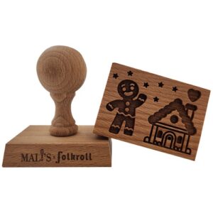 Photo de PATISSE Tampon en bois rectangle - Motif Bonhomme & Maison Pain d'épices