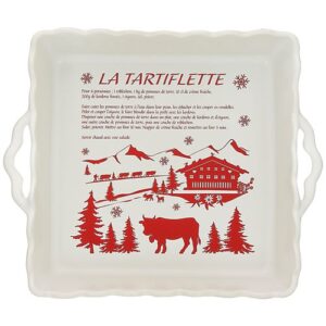 Photo de TABLE ET COOK Plat carré 25 cm Blanc Mat / Recette Tartiflette - Festonné