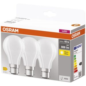 Photo de OSRAM LED standard dépolie 7 W B22 blanc chaud x 3