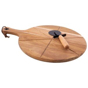 Photo de POINT VIRGULE Roulette à pizza + Planche à découper ronde 32.5 cm en acacia