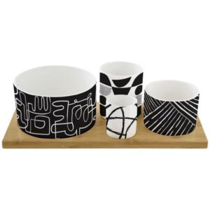 Photo de EASY LIFE Set apéritif 4 coupelles + plateau bambou - Graphiti