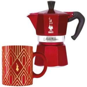 Photo de BIALETTI Cafetière italienne 3 tasses Rouge + 1 mug - Déco Glamour Moka Express