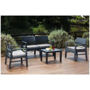 Photo de IPAE PROGARDEN Salon 4 pièces Kilimandjaro gris anthracite avec 4 coussins