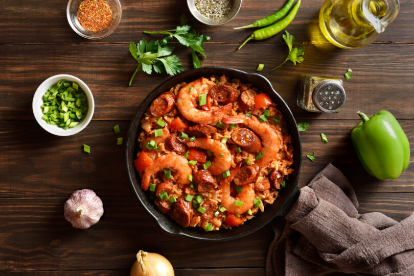 Photo de la recette : Recette jambalaya créole crevettes et saucisses fumées