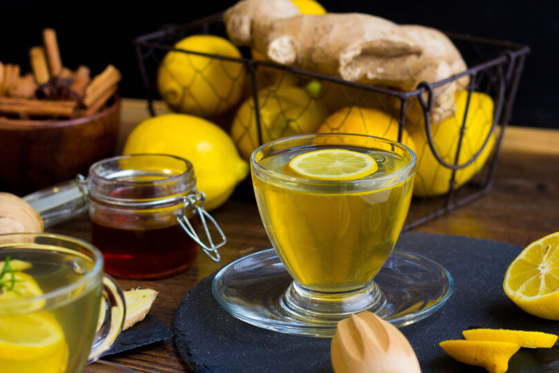 Photo de la recette : Recette thé à la menthe miel citron gingembre