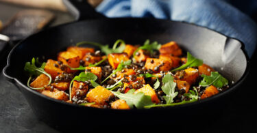 Photo de la recette : Recette courges rôties aux lentilles et salade