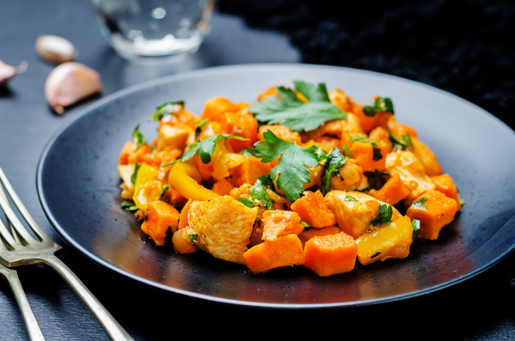 Photo de la recette : Recette poêlé poulet patates douces et salade