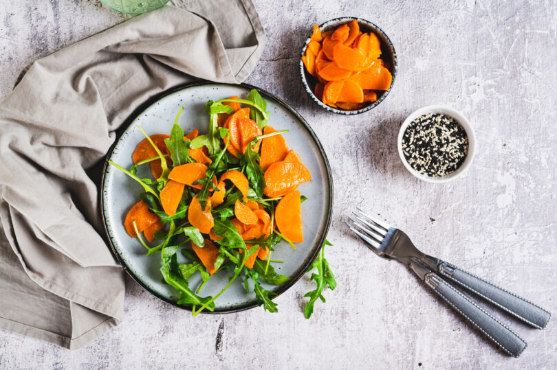 Photo de la recette : Recette d'une salades aux patates douces rôties et roquette